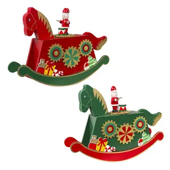 

Hot Christmas Music Box Color Painted Wooden Rocking Horse Holiday Gift For Kids Christmas Decoration Ornament
