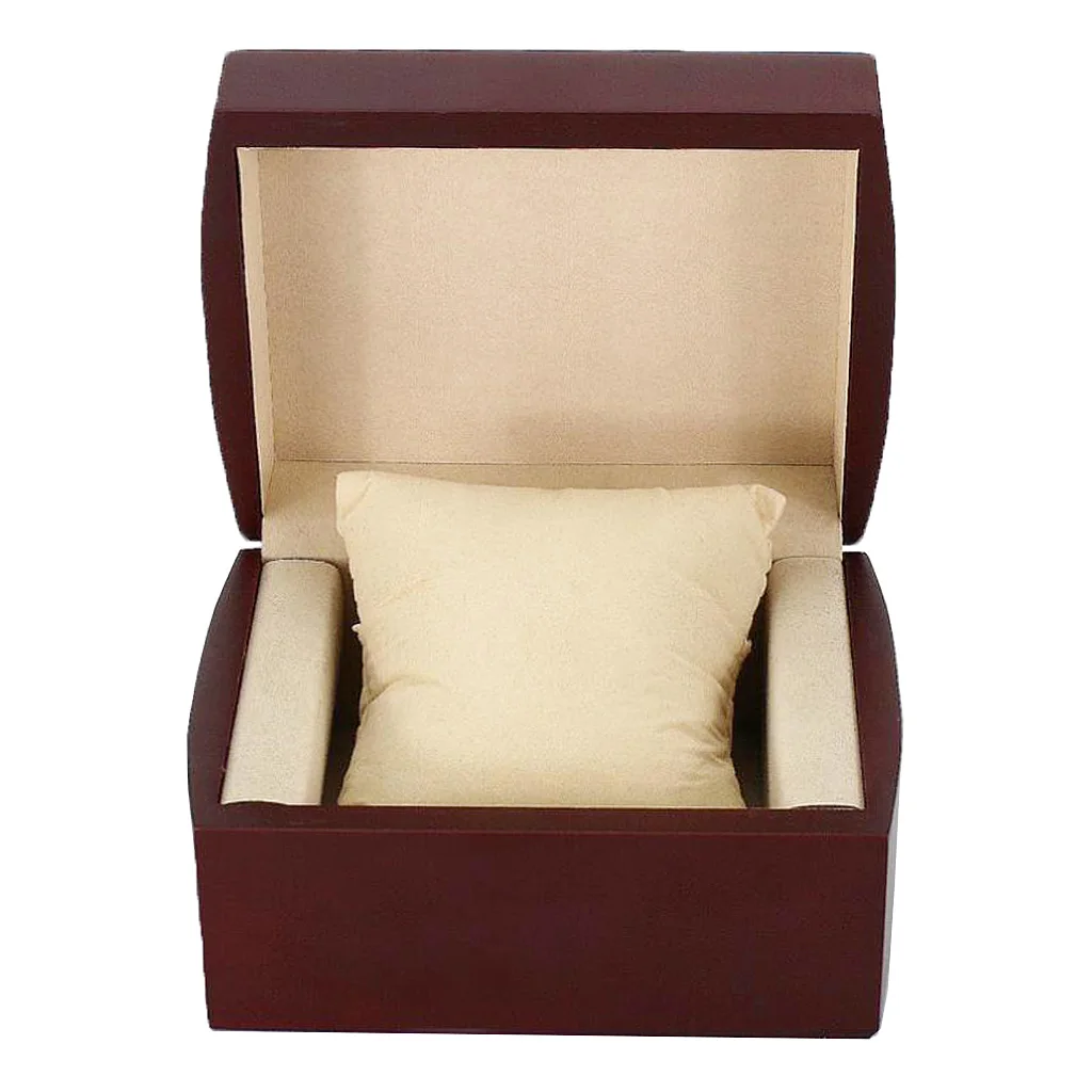 

Vintage Wine Red Single Slots Wooden Watch Storage Box with Pillow Removable