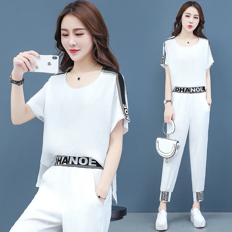 

2019 Summer clothing New Leisure sports suit Female Large size women tracksuit women set Fashion two piece set top and pants 3XL