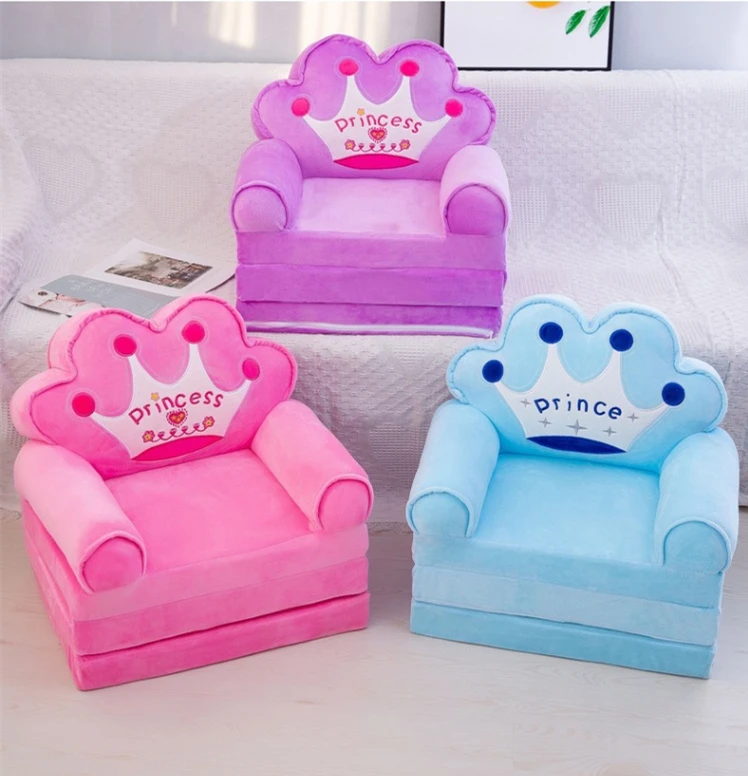 Camadas de Pelúcia Moda dos Desenhos Bonito do Bebê Fezes do Jardim de Infância Cadeira de Criança Três Dobrável Criança Sofá Cama Animados Coroa Assento Almofada Preguiçoso 7 Sofá infantil dobrável com três camadas, de