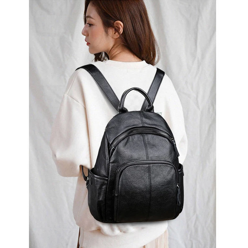 

Solid Pu Leather Backpack for Women Bag Small Black Ladies Back Pack Woman School Bagpack High Quality 2019 New College Wind