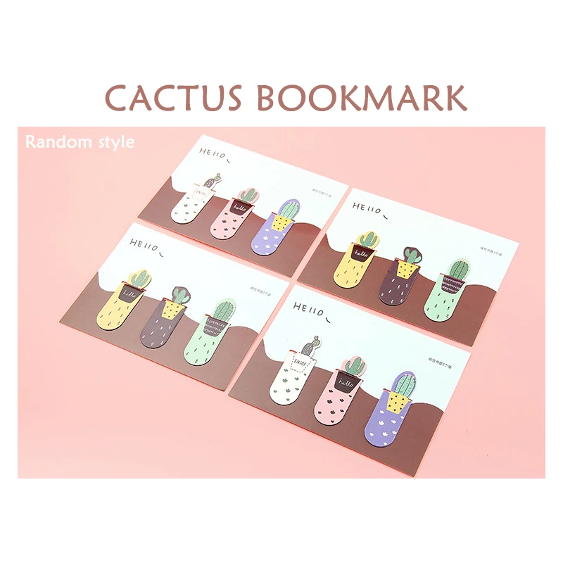 

3pcs Cactus Bookmark Combination Magnet Student Creative Mini Book Clip Flip Book Clip Office Stationery Bookmark
