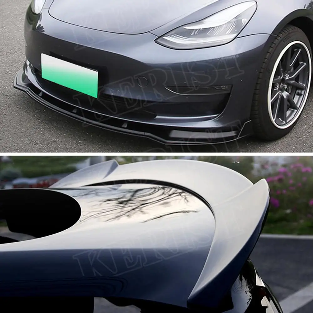 ABS глянцевый черный крыло спойлер для губ и передняя губа для Tesla модель 3 Автомобильный задний багажник загрузки спойлер для губ