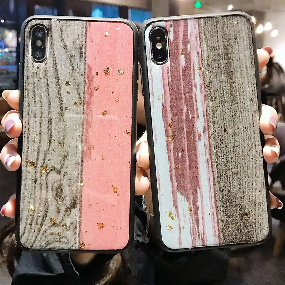 Glitter Luxury Gold Foil Bling Wooden Pattern Phone Case For Huawei P30 Pro P20 Lite Soft TPU Cover Y7 Y9 2019 Cases |