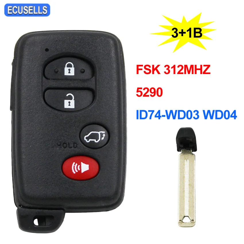 3+ 1/4 кнопки умный дистанционный ключ для автомобиля с FSK312MHz-5290-ID74-WD03 WD04 для Lexus составной детали спирального кабели для Тойота Crown 2010-2013 с TOY48 Аварийный ключ