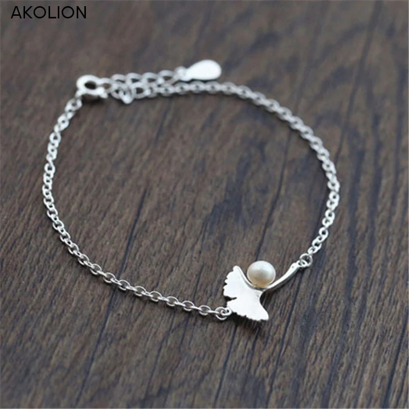 Новые серебряные браслеты Ginkgo с искусственным жемчугом и листьями амулетный