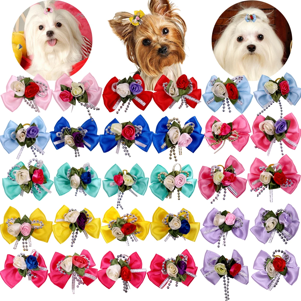 100Pcs Pet Hair Remover Topknot Bows Pet Hair Elastiekjes Patronen