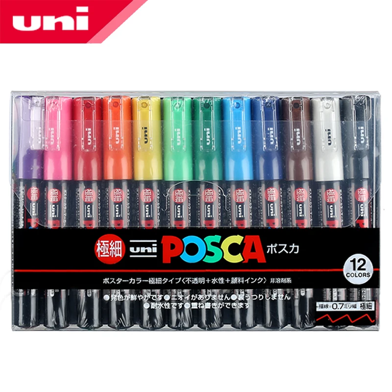 12 цветов Набор Mitsubishi Uni Posca PC 1M маркер для краски Экстра тонкая пуля Tip 0.7mm