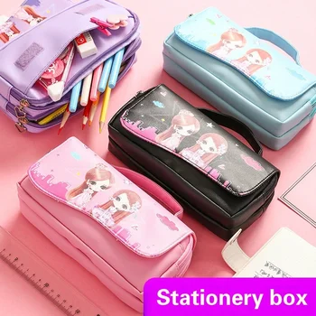 

Multifunctional Large Capacity Pencil Case Portable Simple Girl Heart Student Three-layer Stationery Bag Cactus Pencil Bag