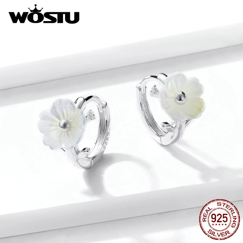 WOSTU, Новое поступление,, настоящее 925 пробы, серебро, чистый цветок, серьги для женщин, чистые белые лепестки, цветение, серьги, ювелирное изделие, CTE321