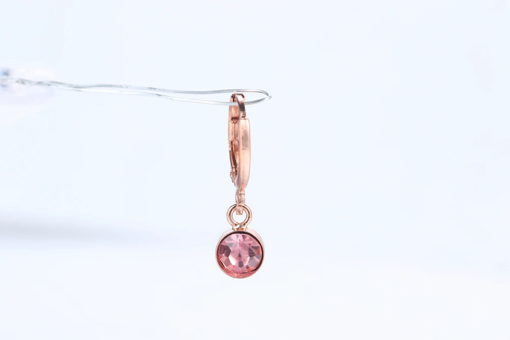 Drop Earring For Women Simple OL Pink Clear Cubic Zirconia Rose Gold Color Birthday Gift Fashion Jewelry E815 E816