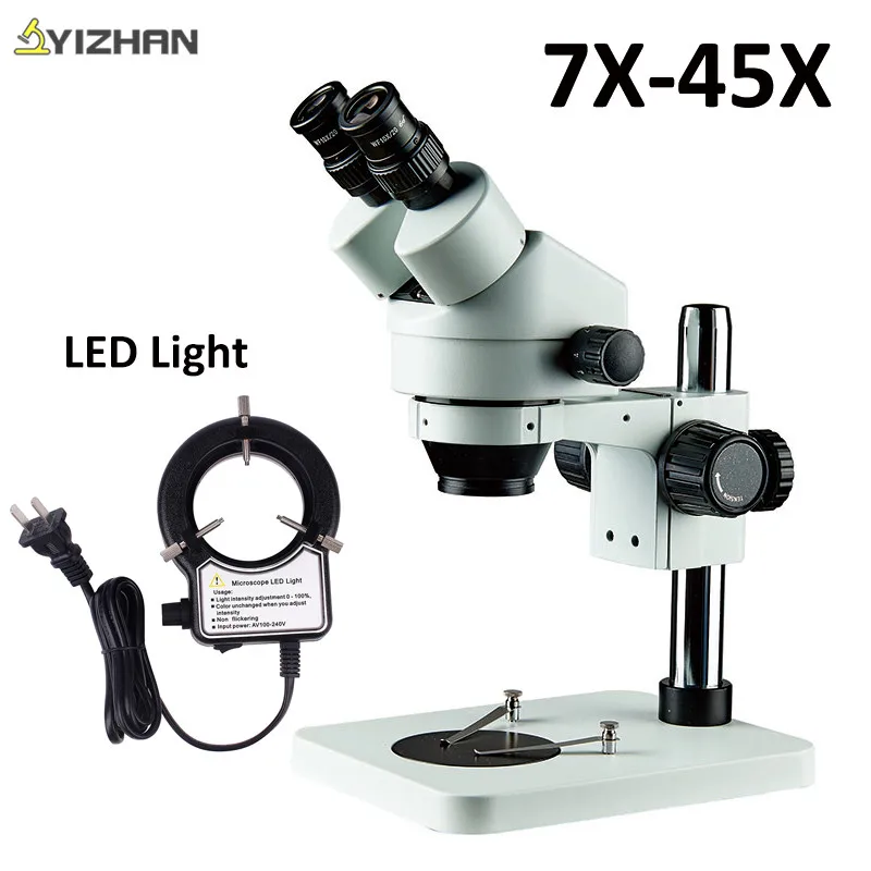 

Professional Table Pillar Stand Zoom Binocular Stereo Microscope Inspection PCB Repair Microscopio with Led Ring Light
