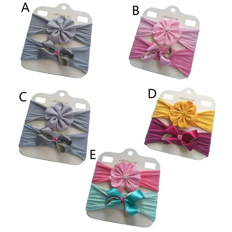 

2 Pack Baby Girls Nylon Bow Headbands Elastic Hairbands Newborn Soft Head Wraps Turban Knot Hair Hoops for Toddlers Photo Props
