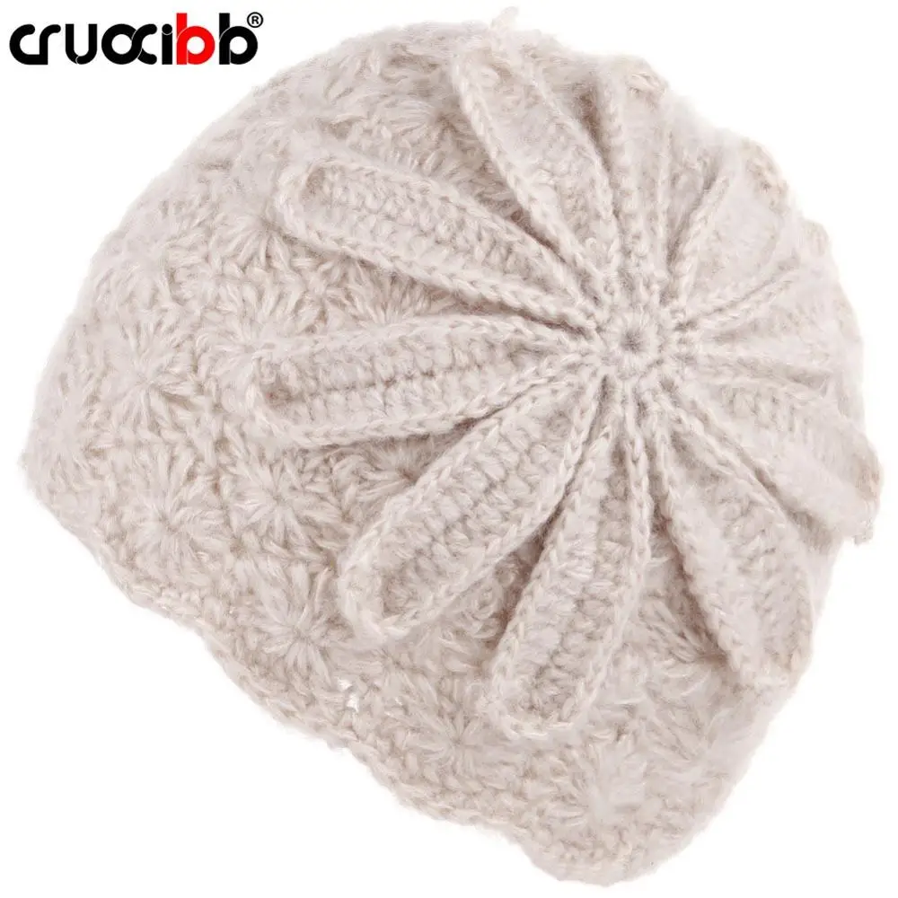 

CRUOXIBB Women's Winter Knitted Beanie Hat Bucket Hat Flower Design Soft Warm Chunky Slouchy Skully Beanie Cap