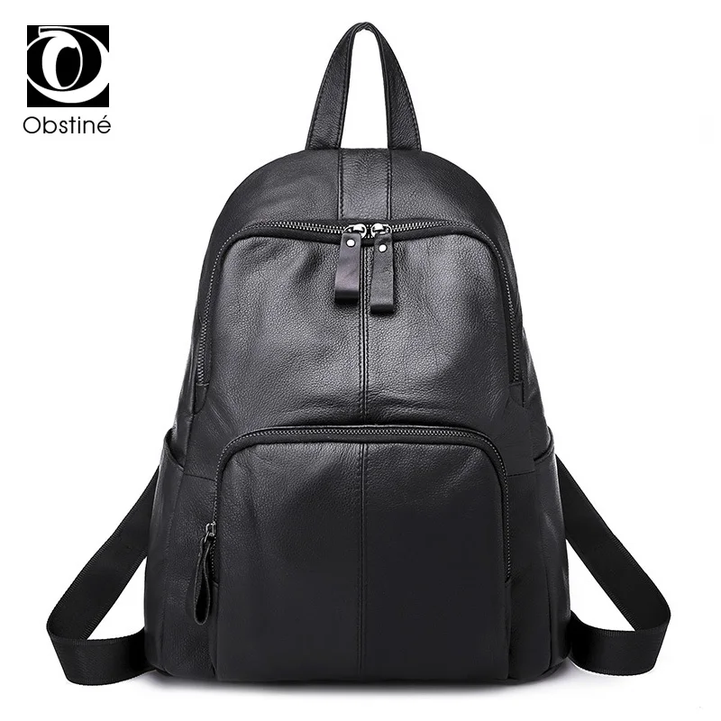 women's genuine leather backpack women casual black backpacks for travel luxury cowhide woman back pack bag female