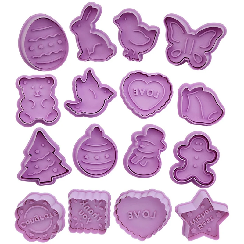 4Pcs/Set DIY Stamp Biscuit Mold 3D Cookie Plunger Cutter Pastry Decorating Food Fondant Baking Mould Tool cookie cutter baking mold cookie mould fondant cutter