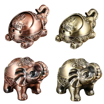 

Creative Ashtray Elephant Shaped Metal Seal Ashtray with Lid Anti-Fall Windproof Personality Home Decor Ornaments
