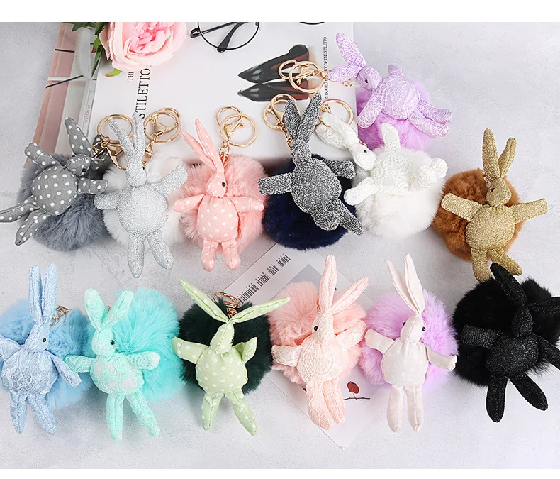 New Style Keychain Cartoon Cute Rabbit Hairy Ball Key Ring Car Key Students Couples Gift Handbag Pendant