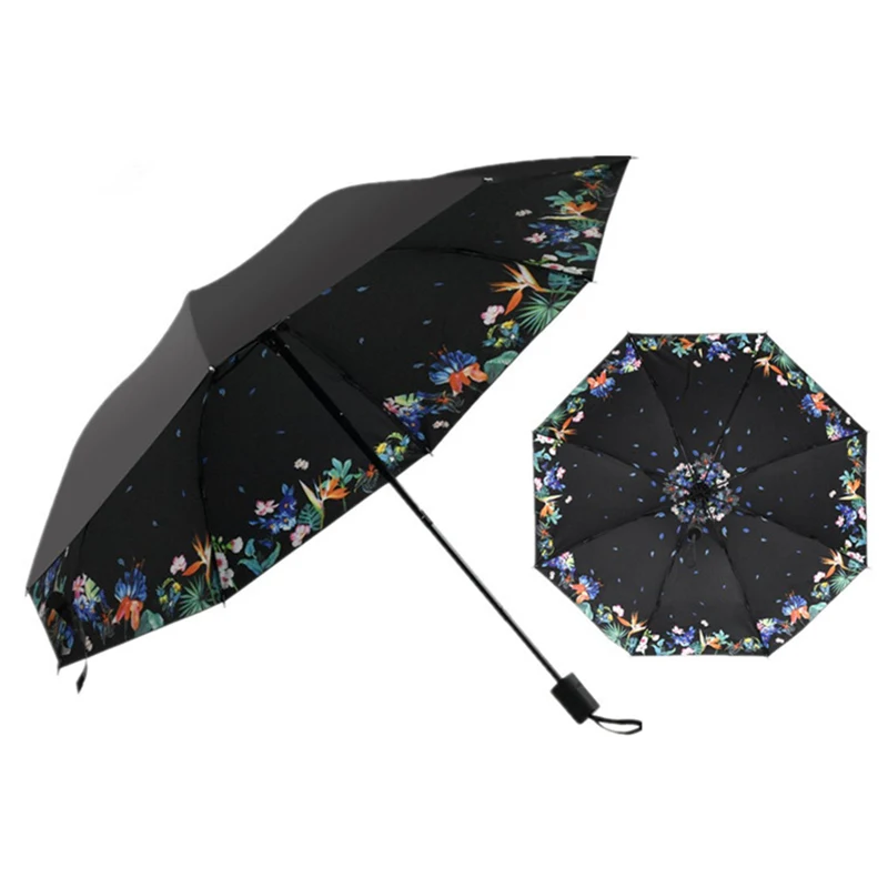 

Manual Folding Umbrella Women Butterfly Blossom Flowers Sunny Rainy Umbrella 3-folding 8k Windproof Anti-UV Cute Umbrella Girls