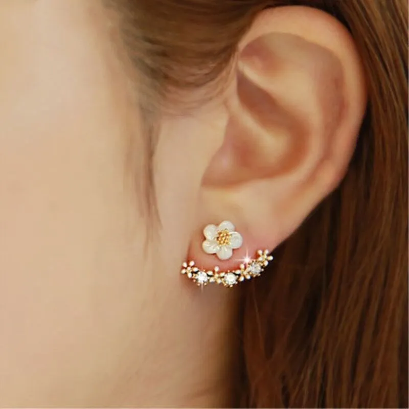 

Daisy Flower Earrings Ear Stud Women's Korean-style Simple Crystal of Back-hanging Ear Rings