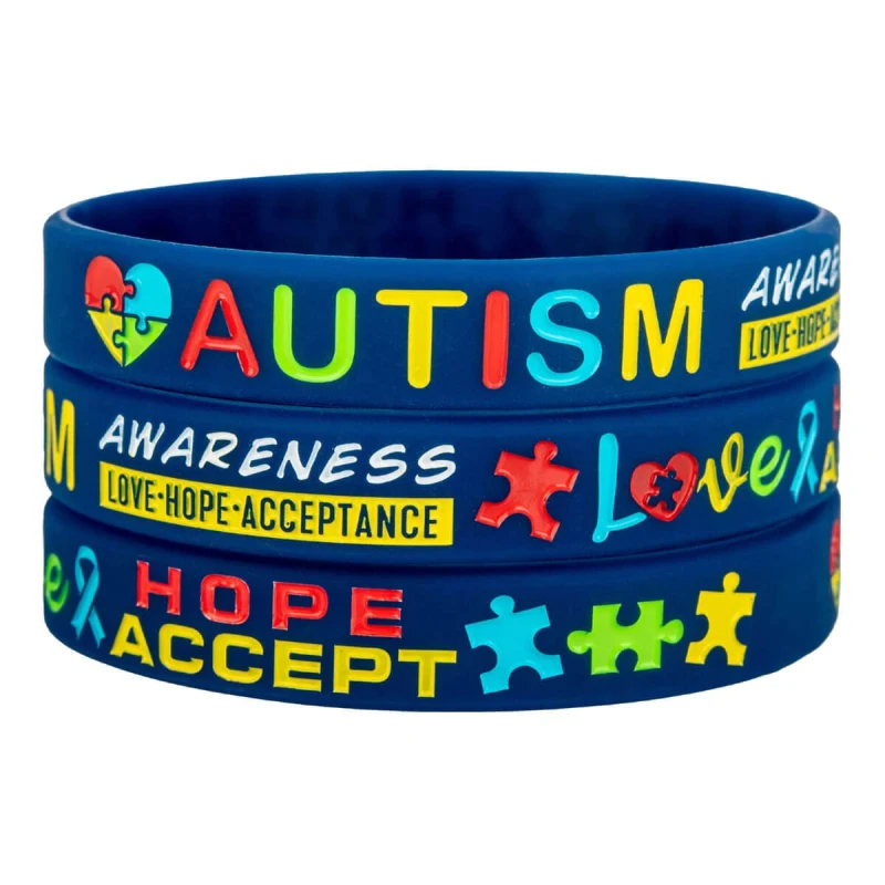 Sainstone Autism Awareness Silicone Bracelets with Inspirational Saying Colourful Variety Ribbon Rubber Wristbands Gifts for Men Women 