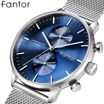 

Fantor Men Luxury Brand Chronograph Watch Man Quartz Wristwatch relogio masculino Waterproof Mesh Steel Classic Watch for Men