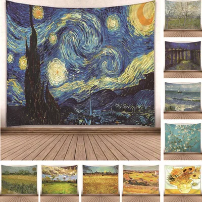

European American Style New Star Moon Night Wall Hanging Van Gogh Famous Painting Series Living Room Decoration Hang Tapestry