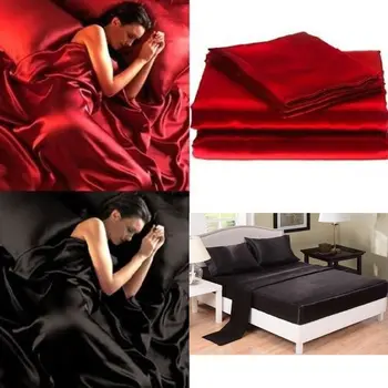 

Designer Satin Silk Bedding Set Queen Size Luxury Brand Red Fitted Bed Sheet with Elastic Band Black Bed Sheets and Pillowcases