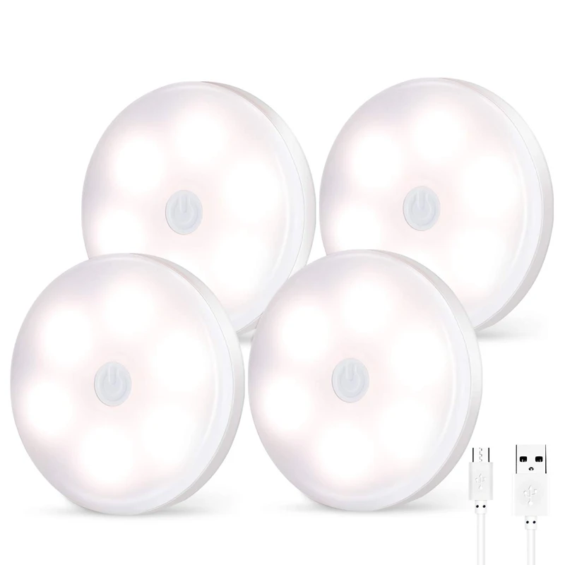 

Hot Sale New Version - Usb Rechargeable Led Puck Lights 4 Pack - Wireless Under Cabinet Lighting, Press Dimming Night Light, Und