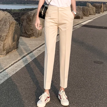 

2020 Spring And Summer New Women Pants Korean Slim Solid Color Feet Overalls Professional Wild Casual Nine-point Pants