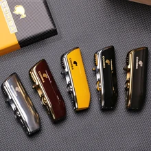 Металлическая ветрозащитная карманная мини-зажигалка для сигар COHIBA с 3 струйными синими пламенями, зажигалки для сигарет с дыроколом для сигар, подарочная коробка Металлическая ветрозащитная карманная мини-зажигалка для сигар COHIBA с 3 струйными синими пламенями, зажигалки для сигарет с дыроколом для сигар, подарочная коробка