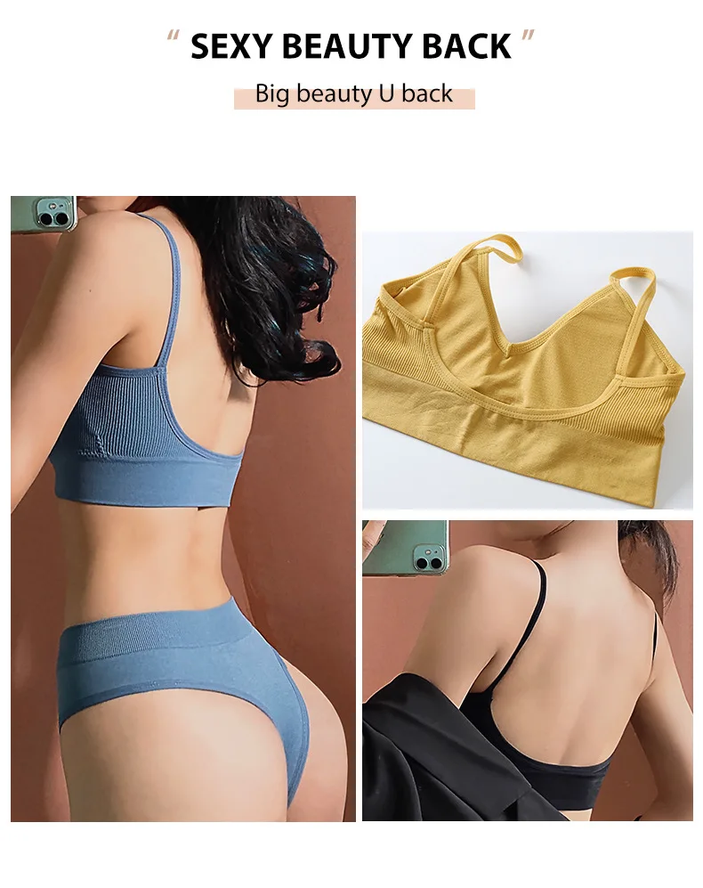 2 Pcs Seamless Bra Set Women's Underwear Set Sexy Thong Low Waist Panties Wire Free Bra Lingerie Brassiere Female Underwear Set plus size bra and panty sets