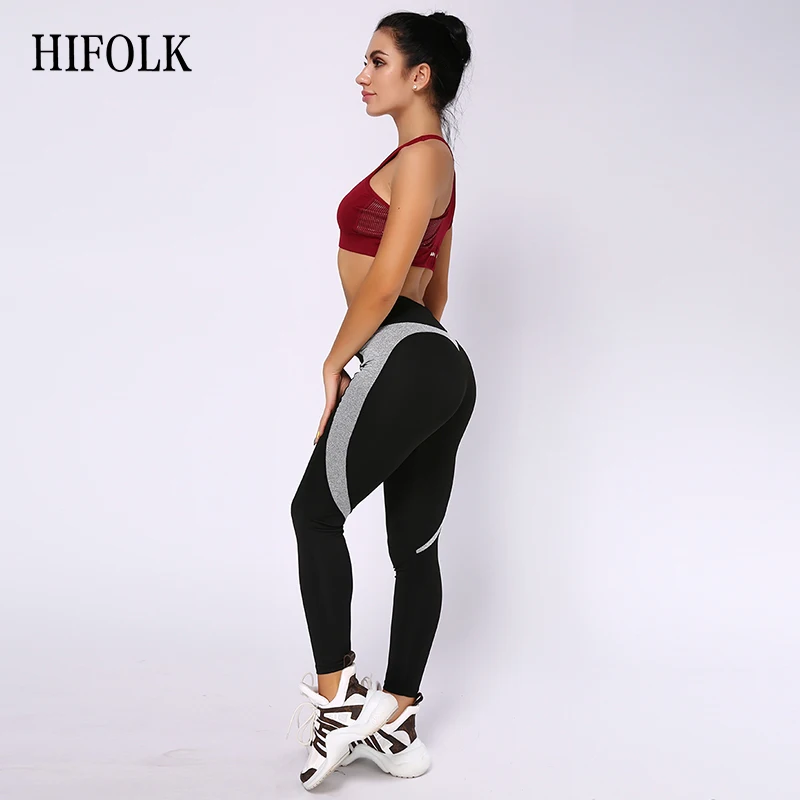 Женские леггинсы для фитнеса HIFOLK с высокой талией черные сердечками из