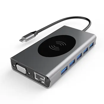 

TC13W 13 in 1 Docking Station Multi USB Type C Wireless Charger Hub Adapter USB Splitter Computer Accessories
