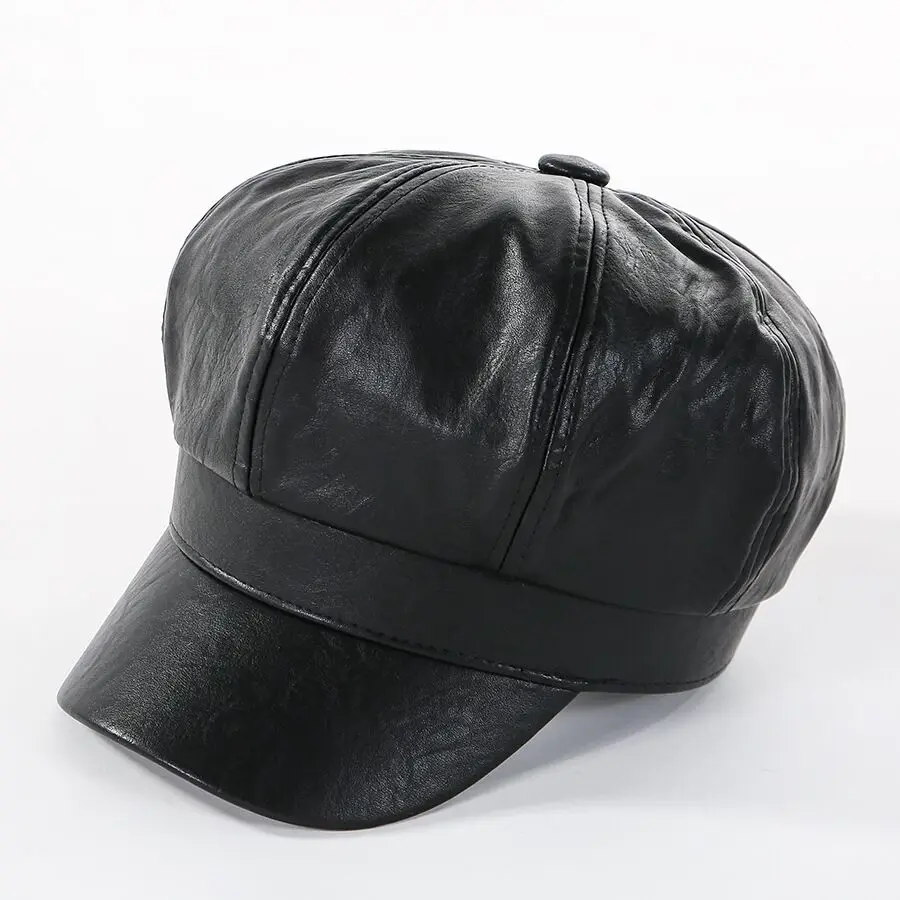 Pu Leather Beret Hat Winter Hats For Women Painter Newsboy Cap Male Vintage England Style Beret Female Black Boinas Hats