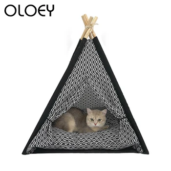 

Foldable Pet Dog Tent House with Cushion Washable Indoor Outdoor Wood Canvas Portable Dog Puppy Sleeping Bed Mat Pet Supplies