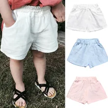 Детские брюки хлопковые детские однотонные Шорты для маленьких девочек и мальчиков, леггинсы пляжные шорты, штаны повседневные шорты с эластичной резинкой на талии