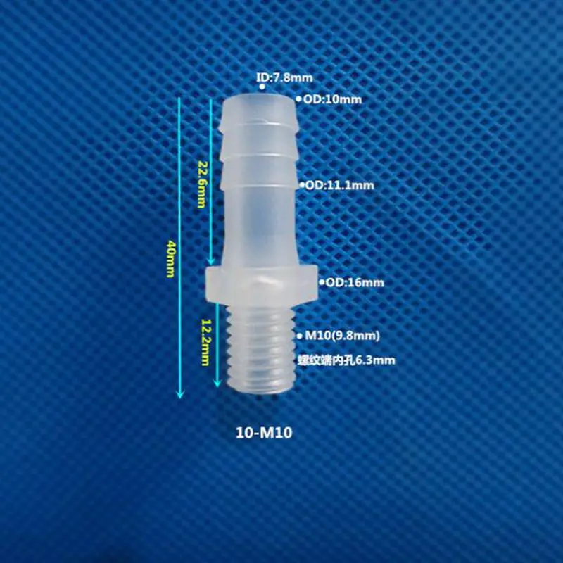 M10 Metric Thread to 10mm Plastic Pipe Fitting Pagoda Barbed PP