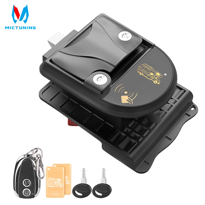 MICTUNING IC RV Door Lock RV Keyless Entry Door Lock Handle Latch with IC Card Wireless Remote Control for Trailer Caravan Truck