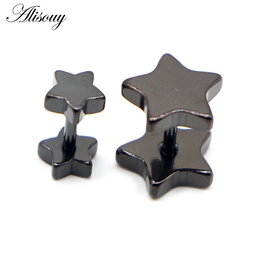 2pcs Unisex Stainless Steel Barbell Ear Stud Five-Pointed Star Earrings Screw Back Ear Piercing Body Jewelry