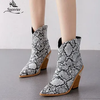 

Sgesvier 2020 top quality western boots pu pointed toe thick heel shoes woman autumn winter concise fashion ankle boots women