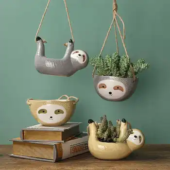 

HOT Sloth Flower Pot Animal Plant Pot Hanging Planter Ceramic Pots for Plants Home Garden Hang Plant Scindapsus Chlorophytum Pot