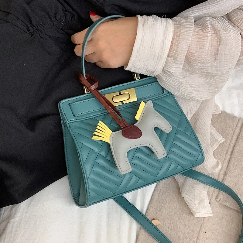 

Louis Brand Fashion Women Handbag Leather Women Messenger Bags with Horse Toy Female Shoulder Bags Ladies Small Office Handbags