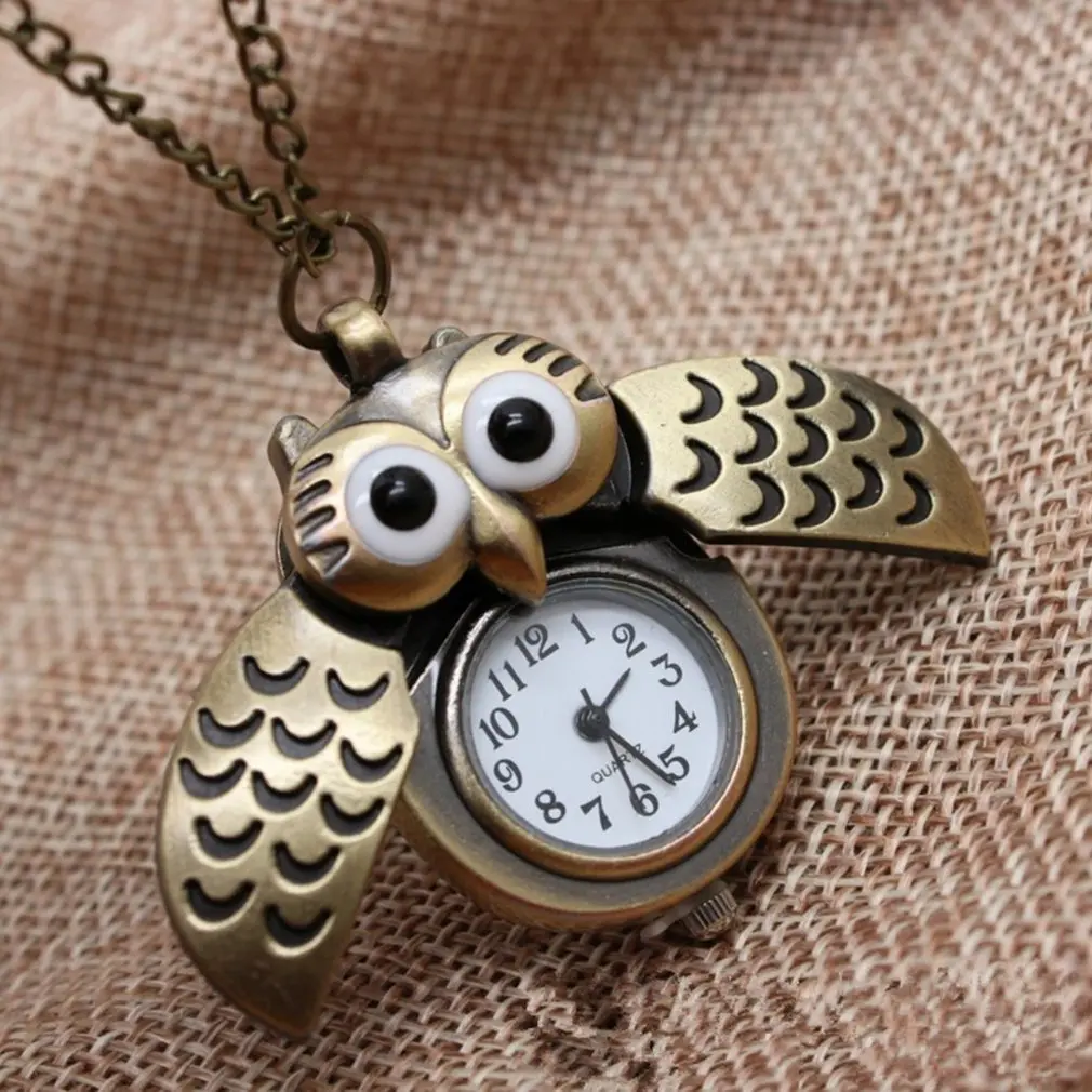 Bronze Owl Pocket Watch Flipping Creative Pocket Watch Quartz Watch Creative Hanging Table Creative Decoration