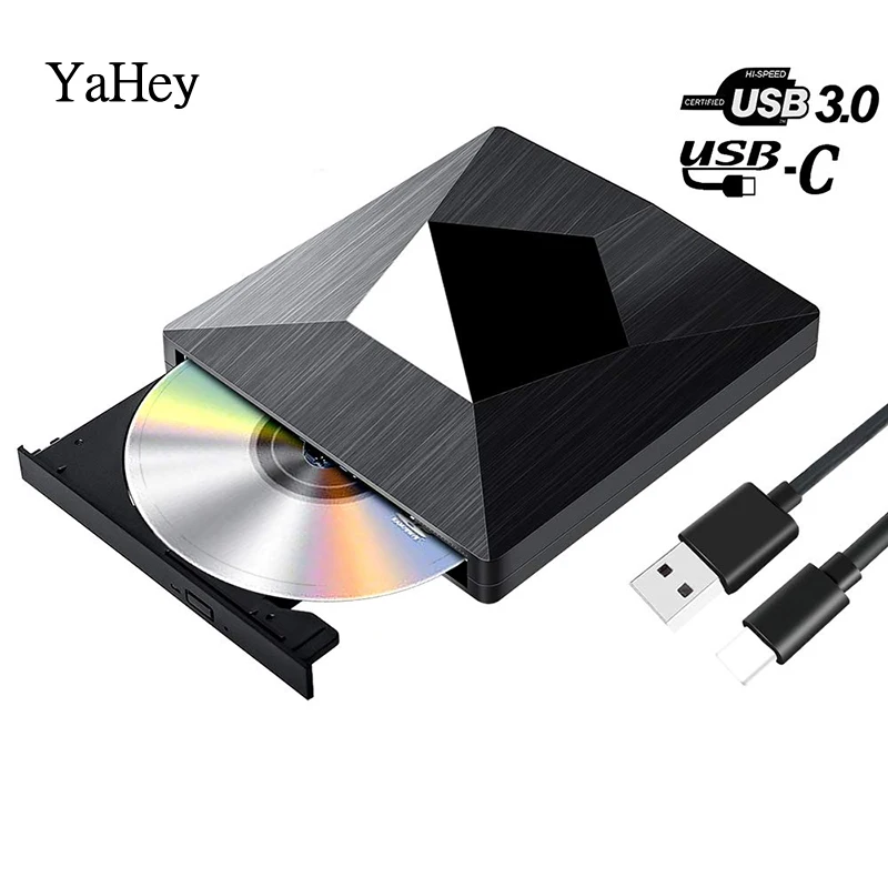 usb cd burner USB 3.0 type C External DVD RW Burner Recorder Drive Optical CD DVD ROM Player for Laptops Desktop+Carrying DVD Drive Case - Color: usb cd burner