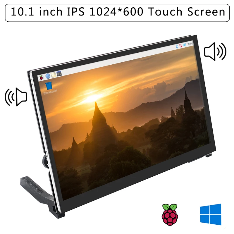 Raspberry Pi 4B 10.1 Inch Touch Screen 1024x600 IPS LCD with 2 Speackers Display + Holder for Raspbe