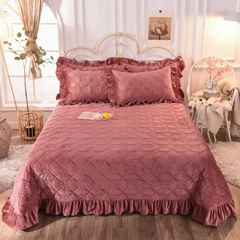 

Super Warm Soft Flannel Bed Skirts Detachable Bed Skirt Bedspread 2 Pillow cases Suitable For King Size