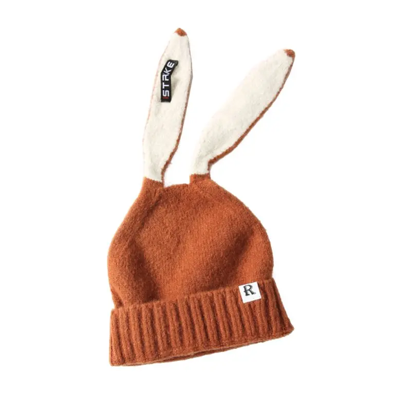 Новинка года; детские зимние шапки; милая вязаная шапка с кроличьими ушками для маленьких мальчиков и девочек; женская теплая шапка - Цвет: Kid Caramel