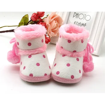 

Infant Baby Girls Soft Booties Snow Boots Toddler Girl Dot Print Fashion Warming Shoes Girls Winter Cute Boots With Bow Ball