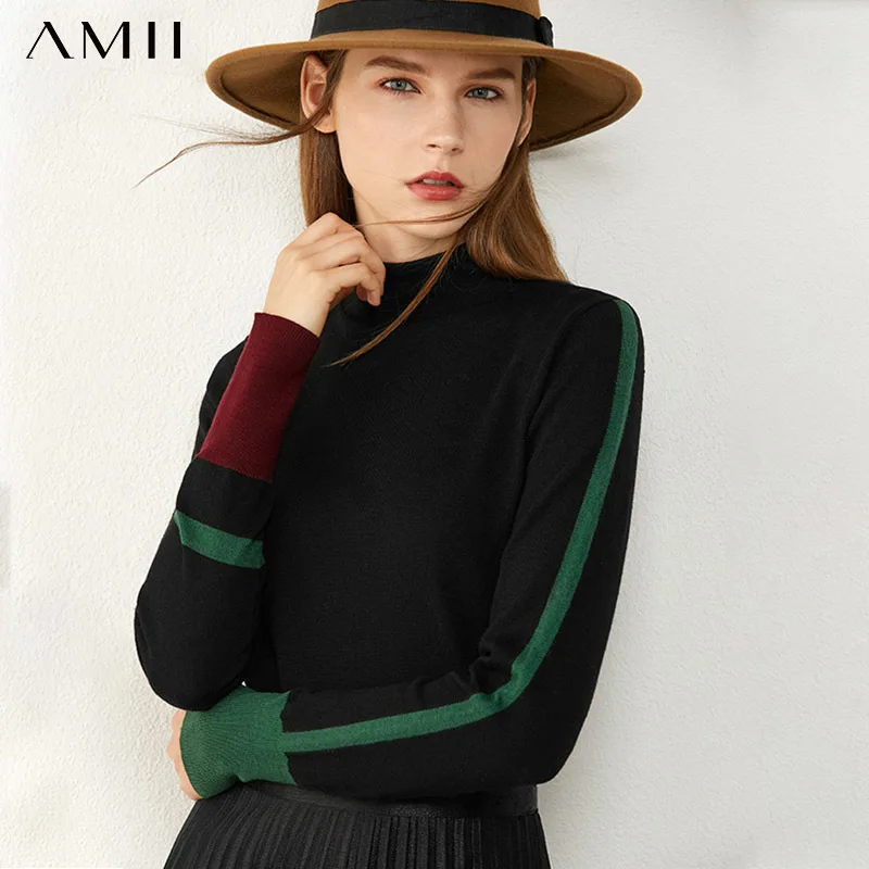 Womens Sweater Pullover Contrasting AMII Tops Color-Design Fashion Autumn Minimalism